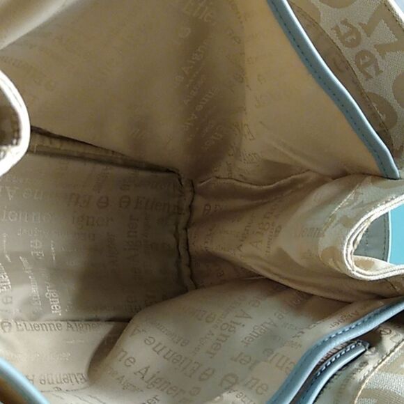 Etienne Aigner Cream Blue And Tan Shoulder Bag with Structured Design - Picture 7 of 11